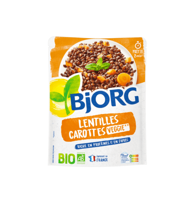 BJORG - Plat Cuisiné Lentilles Carottes - Plat Préparé Bio et Végétarien -  Doypack Micro-ondable 250 g